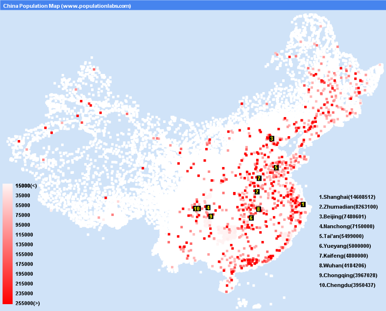 chine population carte handan